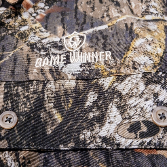 Game Winner BREAK UP MOSSY OAK Camouflage Button Down Roll Tab Shirt Youth SZ  L - Picture 4 of 9